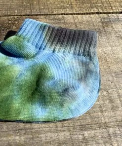 RoToTo Organic Cotton Tie Dye Ankle Socks Charcoal Green Blue