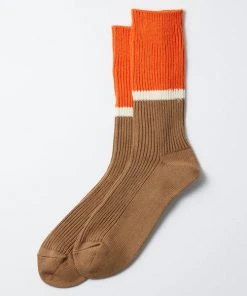 RoToTo Bicolour Ribbed Socks Orange & Light Brown