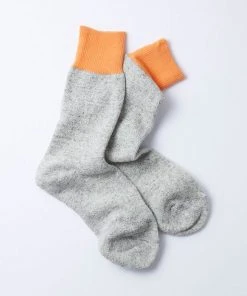 RoToTo Double Face Crew Socks Silk Cotton Orange L Gray