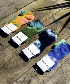 RoToTo Organic Cotton Tie Dye Ankle Socks Charcoal Green Blue