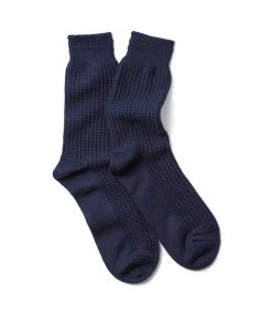 RoToTo Dark Navy Cotton Waffle Crew Socks
