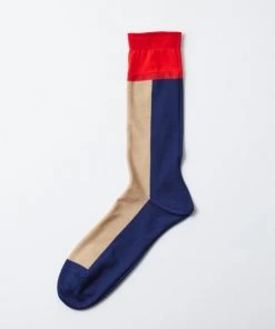 RoToTo Beige, Dark Blue and Red Vertical Crew Socks