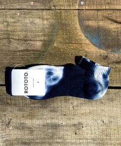 RoToTo Organic Cotton Tie Dye Ankle Socks Navy White