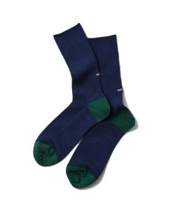 RoToTo Navy and Dark Green Organic Cotton Mix Ribbed Crew Socks