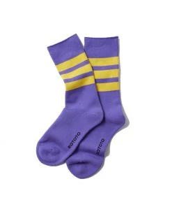 RoToTo Purple and Yellow Fine Pile Striped Crew Socks