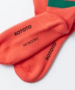 RoToTo Poppy and Green Fine Pile Striped Crew Socks