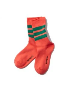 RoToTo Poppy and Green Fine Pile Striped Crew Socks