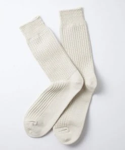 RoToTo Cotton Waffle Crew Socks Ivory